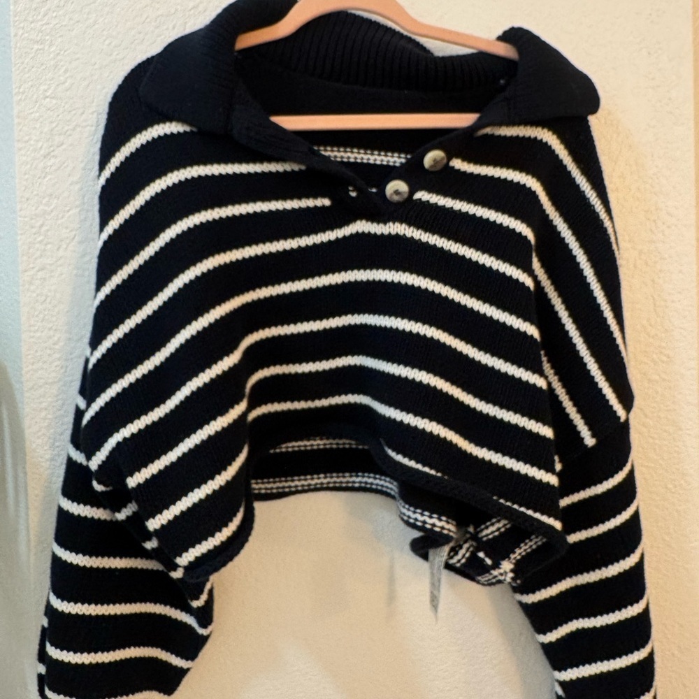 Zara Polo Style Navy and White Sweater Nautical Coastal Grandma Knit Sz M - Picture 3 of 12